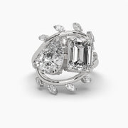 Toi Et Moi (Pear & Emerald) Solitaire Vine Diamond Ring
