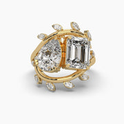 Toi Et Moi (Pear & Emerald) Solitaire Vine Diamond Ring