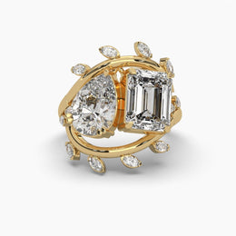 Toi Et Moi (Pear & Emerald) Solitaire Vine Diamond Ring