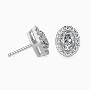 40 Pointers Oval Shape Centre Solitaire Diamond Studs Earring