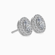 40 Pointers Oval Shape Centre Solitaire Diamond Studs Earring