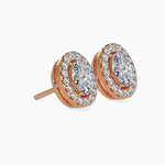 40 Pointers Oval Shape Centre Solitaire Diamond Studs Earring