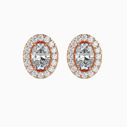 40 Pointers Oval Shape Centre Solitaire Diamond Studs Earring