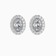 40 Pointers Oval Shape Centre Solitaire Diamond Studs Earring