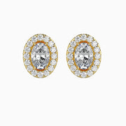 40 Pointers Oval Shape Centre Solitaire Diamond Studs Earring