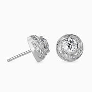 80 Pointers Round Diamond Centre Solitaire Halo Studs Earring