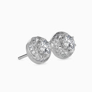 80 Pointers Round Diamond Centre Solitaire Halo Studs Earring