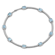 Aquablue Gem Stones & Diamond Tennis Necklace