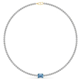 Colored Gem Stones & Diamond Tennis Necklace