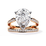 5.5 Pear Diamond Ring with Double Pave Band