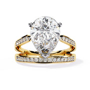 5.5 Pear Diamond Ring with Double Pave Band