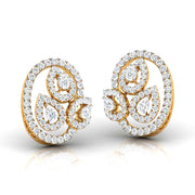 Pear & Round Diamond Leaf Stud Earrings