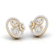 Pear & Round Diamond Leaf Stud Earrings
