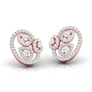 Pear & Round Diamond Leaf Stud Earrings