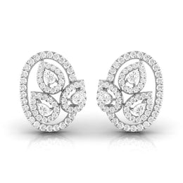Pear & Round Diamond Leaf Stud Earrings