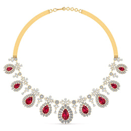 Red Gemstone and Diamond Necklace