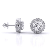 Round Brilliant Cut Diamond Halo Earrings