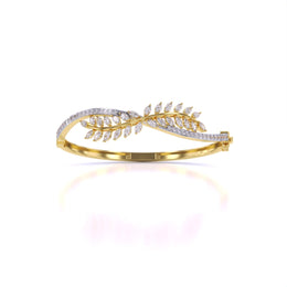 Sterling Leaf Design Diamond Bangle