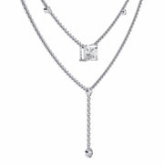 Two-Tier Silver Chain Necklace with Crystal Accents