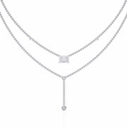 Two-Tier Silver Chain Necklace with Crystal Accents