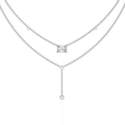 Two-Tier Silver Chain Necklace with Crystal Accents